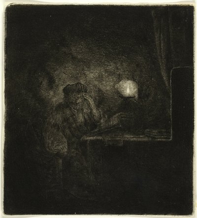 Estudante em uma mesa à luz de velas de Salomon Savery