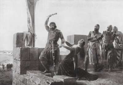 Alonso de Guzman atira o seu punhal a Don Juan (litografia) de Salvador (after) Martinez Cubells