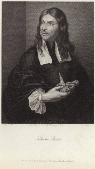 Retrato de Salvator Rosa (gravura) de Salvator (after) Rosa