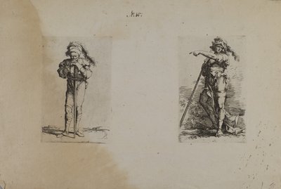 (Série de estatuetas) Velho com chapéu emplumado, mãos a descansar de Salvator Rosa