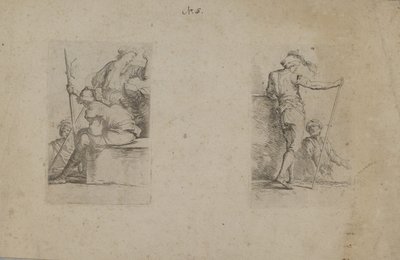 (Série de estatuetas) Homem sentado, visto de trás, segurando um machado de Salvator Rosa