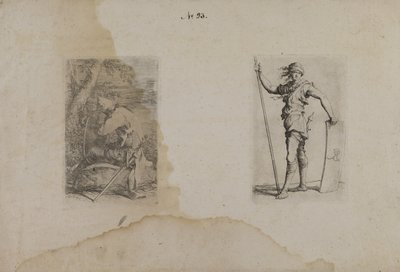 (Série Figurinhas) Homem sentado com capacete pontiagudo de Salvator Rosa