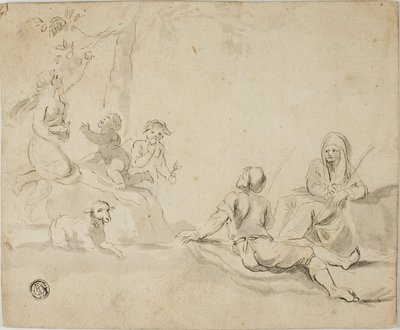 Colhedoras de maçãs e pastores em repouso de Salvator Rosa
