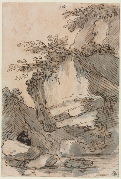 Figuras de uma piscina rochosa, 16601673. de Salvator Rosa