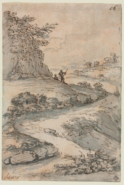 Figuras em uma estrada sinuosa, meados dos anos 1600. de Salvator Rosa