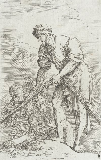 Figurinha: Um homem a puxar uma rede de Salvator Rosa