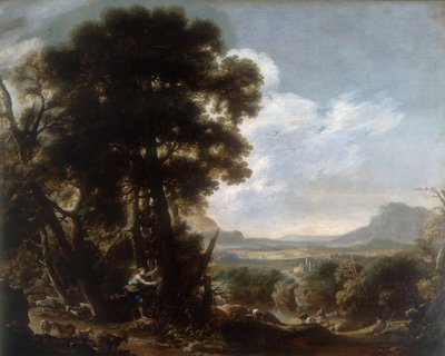 Hermina esculpe o nome Tancredi em uma árvore, obra de Salvatore Rosa, conservada na Galleria Estense em Modena de Salvator Rosa