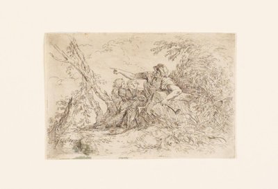 Pastor e duas crianças em uma paisagem de Salvator Rosa
