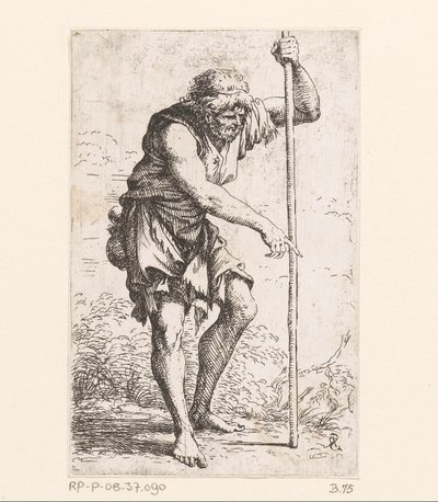 Velho com uma vara Pequenas figuras (título da série) Figurine (título da série) de Salvator Rosa