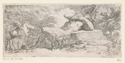 Satyr com uma flauta de panela
Tritões e deuses do rio (título da série) de Salvator Rosa