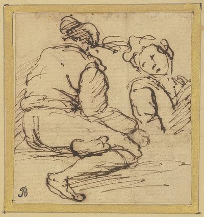 Homem sentado e meia figura de Salvator Rosa