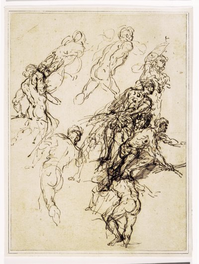 Esboços para figuras masculinas movendo-se vigorosamente para a direita de Salvator Rosa