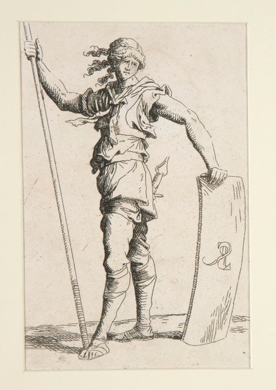 Soldado com Lança e Escudo de Salvator Rosa