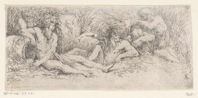 Cinco deuses do rio com urnas
Tritões e deuses do rio (título da série) de Salvator Rosa