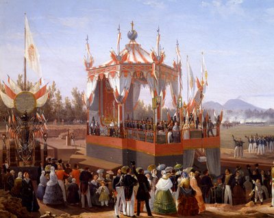 Francisco I e Maria Isabel na cerimônia oficial no Arsenal de Nápoles, por Salvatore Fergola (1799-1874), Detalhe, Itália de Salvatore Fergola