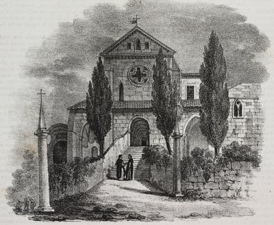 Abadia de Casamari, Veroli, Lazio, Itália, litografia de Salvatore Puglia de Poliorama Pittoresco, n 47, 1 de Julho de Salvatore Puglia