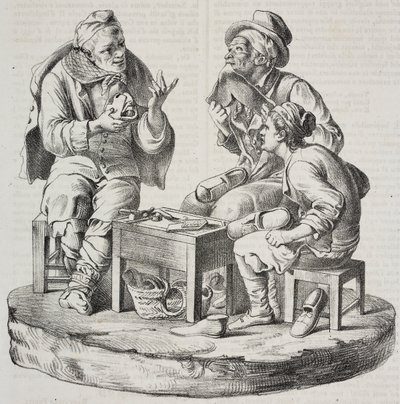 Cobbler em disputa, estatuetas de Giacomo Bongiovanni e Giuseppe Vaccaro, litografia de Salvatore Puglia de Poliorama Pittoresco, n 32, 18 de Março de Salvatore Puglia