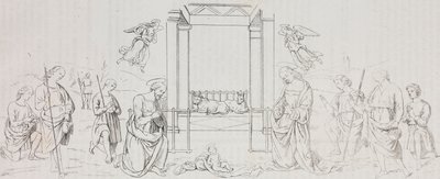 Fontignano Natividade, Adoração dos Pastores, litografia de Salvatore Puglia após pintura de Pietro Perugino (cerca de 1450-1523) de Poliorama Pittoresco, n 42, 24 de Maio de Salvatore Puglia