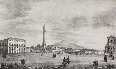 Praça da Estátua em Catania, Sicília, Itália, litografia de Salvatore Puglia de Poliorama Pittoresco, n 15, 19 de Novembro de Salvatore Puglia