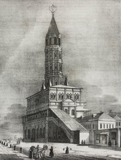 Torre Sukharev em Moscovo, Rússia, litografia de Salvatore Puglia de Poliorama Pittoresco, n 16, 27 de Novembro de Salvatore Puglia