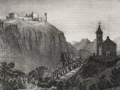 Viagem a Cappelluccia, cena da Lanterna Mágica, colecção de histórias e imagens, litografia de Salvatore Puglia de Poliorama Pittoresco, n 41, 17 de Maio de Salvatore Puglia