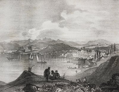 Vista de Corfu do Monte Oliveto, Ilhas Jónicas, Grécia, litografia de Salvatore Puglia de Poliorama Pittoresco, n 25, 25 de Janeiro de Salvatore Puglia
