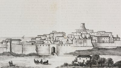 Vista de Crotone, Calabria, Itália, litografia de Salvatore Puglia de Poliorama Pittoresco, n 12, 26 de Outubro de Salvatore Puglia