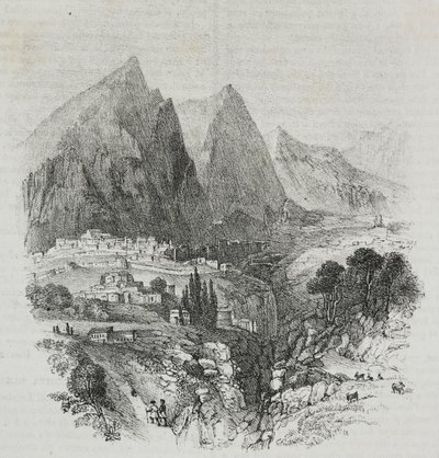 Vista do Monte Parnassus de Delphi, Grécia, litografia de Salvatore Puglia de Poliorama Pittoresco, n 46, 25 de Junho de Salvatore Puglia