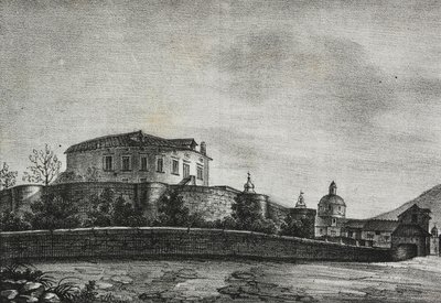 Vista do castelo de Acerra, Campania, Itália, litografia de Salvatore Puglia de Poliorama Pittoresco, n 30, 5 de Março de Salvatore Puglia