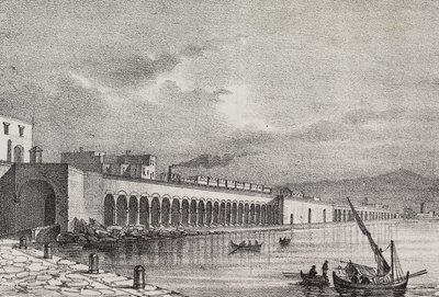 Vista do caminho-de-ferro em Torre Annunziata, Campania, Itália, litografia de Gaetano Riccio de Poliorama Pittoresco, n 21, 31 de Dezembro de Salvatore Puglia