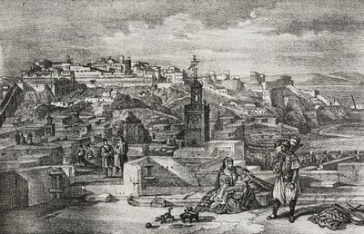 Vista da cidadela de Tânger, Marrocos, litografia de Salvatore Puglia de Poliorama Pittoresco, n 26, 3 de Fevereiro de Salvatore Puglia