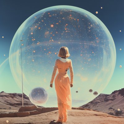 Mulher contempla a cúpula cósmica de Samantha Hearn
