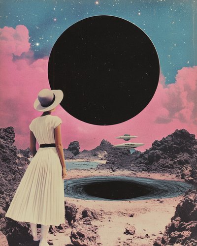 Mulher contempla o horizonte cósmico de Samantha Hearn