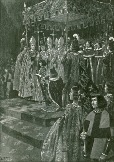 A apresentação das esporas e da espada na coroação de Henrique VI (litografia) de Samuel (after) Begg
