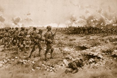 A sua última esperança: Soldados alemães desmoralizados imploram clemência por parte das tropas britânicas em avanço (litho) de Samuel (after) Begg