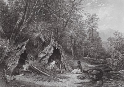 Austrália: Acampamento de Nativos (gravura) de Samuel (after) Prout