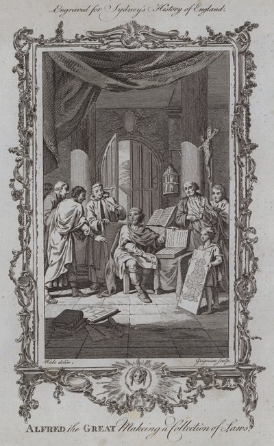 Alfred o Grande Fazendo uma Coleção de Leis (gravura) de Samuel (after) Wale
