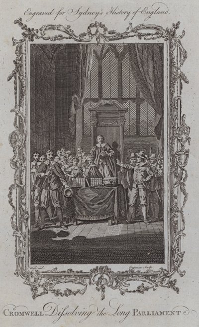 Cromwell Dissolvendo o Parlamento Longo (gravura) de Samuel (after) Wale