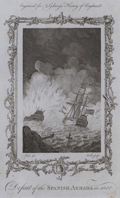 Derrota da Armada espanhola em 1588 (gravura) de Samuel (after) Wale