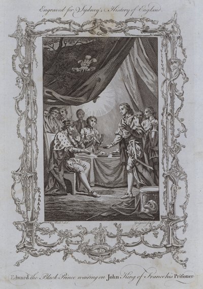 Eduardo, o Príncipe Negro, à espera de João Rei de França, seu Prisioneiro (gravura) de Samuel (after) Wale