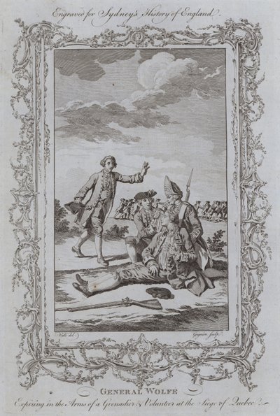 General Wolfe Expiring in the Arms of a Grenadier and Volunteer at the Siege of Quebec (gravura) de Samuel (after) Wale