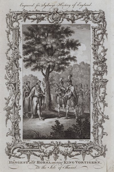 Encontro de Hengest e Horsa com o Rei Vortigern, na Ilha de Thanet (gravura) de Samuel (after) Wale