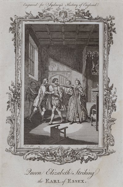Rainha Elizabeth Striking the Earl of Essex (gravura) de Samuel (after) Wale