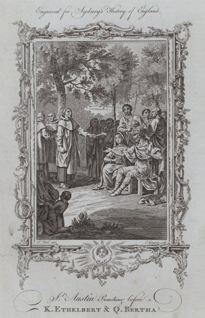 Pregação de Santo Austin perante K Ethelbert e Q Bertha (gravura) de Samuel (after) Wale