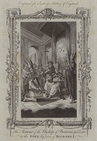 A Armadura do Bispo de Beauvais apresentada ao Papa por ordem de Ricardo I (gravura) de Samuel (after) Wale