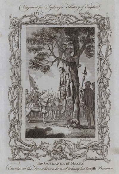 O Governador de Meaux Executado na Árvore onde costumava enforcar os seus prisioneiros ingleses (gravura) de Samuel (after) Wale