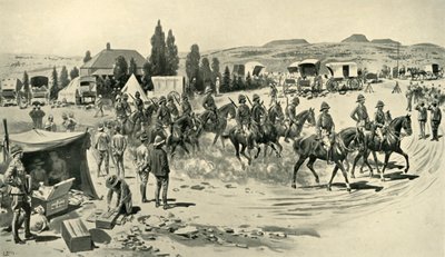 Lord Roberts e equipe de funcionários que começam para um reconhecimento da matriz em Smaldeel, 1901. de Samuel Begg