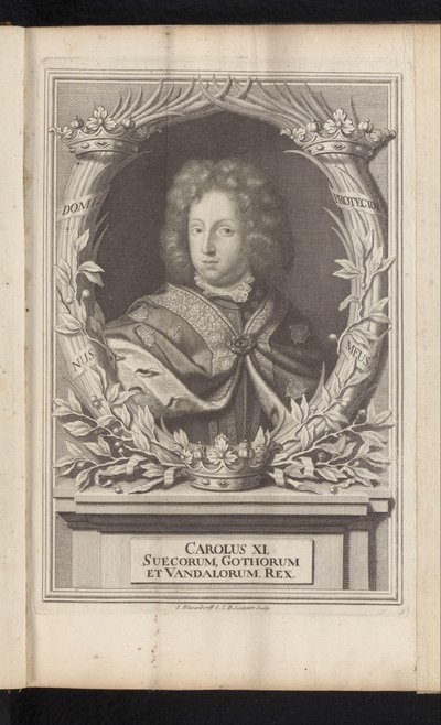 Portret de Karel XI de Zweden Carlos XI, rei dos godos e vândalos suecos (título no objeto) Suécia Antiga e Moderna (título da série) de Samuel Blesendorf