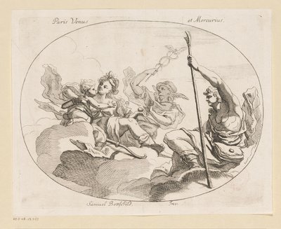 Paris, Vênus e Mercúrio Paris Vênus e Mercúrio (título no objeto) Diversos ontwerpen (título da série) Várias Obras Históricas, Poéticas e Iconológicas (título da série) de Samuel Bottschild