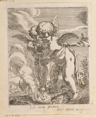 Twee putti blussen fakkels
Vis unita unita fortior (título sobre o objecto)
Diversos ontwerpen (título da série)
Opera Varia Historica, Poetica & Iconologica (título da série) de Samuel Bottschild
